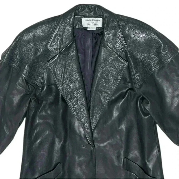 Vintage Rickie Freeman for Teri Jon Dark Gray Button Up Leather Jacket. Size 12 - Picture 5 of 8